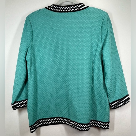 NWOT MING WANG Women’s Turquoise Black and White Knit Cardigan Size Medium - Picture 5 of 5